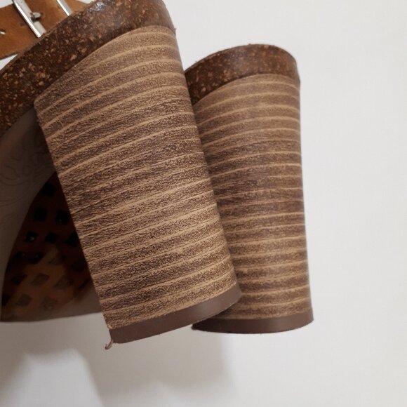MIRABELLA Perforated Leather Platform Mules with Block Heel in Tan Suede Leather - Picture 11 of 11